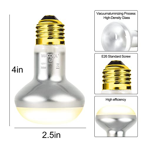 WACOOL 2 Pack Heat Lamp Bulbs for Reptiles, 75W Intense Basking Spot Lights, Simulate Daytime Sunshine Heat Bulbs, UVA Daylight - style: 75W-2pack