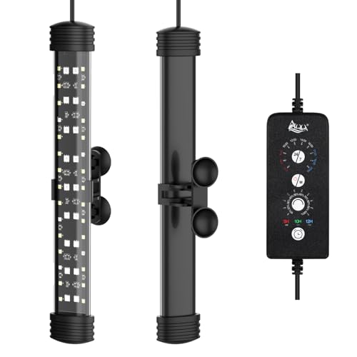 AQQA Submersible LED Aquarium Light, 24/7 Mode Full Spectrum Fish Tank Light, 4 Rows Beads with 9 Colors Choice, IP68 Waterproof Aquarium Plant Light, Adjustable Brightness Timer, 7 Adjustable Angle - size: 8.27In ( For 9.84''-16.93'' Length Fish Tank)