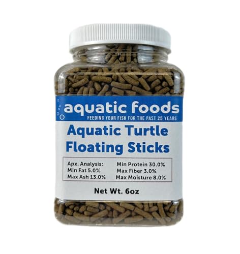 Aquatic Turtle 3/8" x 1/8" 30% Protein Floating Sticks for Aquatic & Semi Aquatic Red Ear, Painted. Map, Soft Shell Pond Turtles...WL 6oz Sm Jar