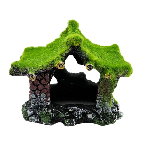 Tfwadmx Aquarium Decoration House Resin Hollow Hideout House,Small Betta Fish Hide Accessories Cave Ornament Tank Small Fish Shrimp Hideaway with Moss - size: 1PCS