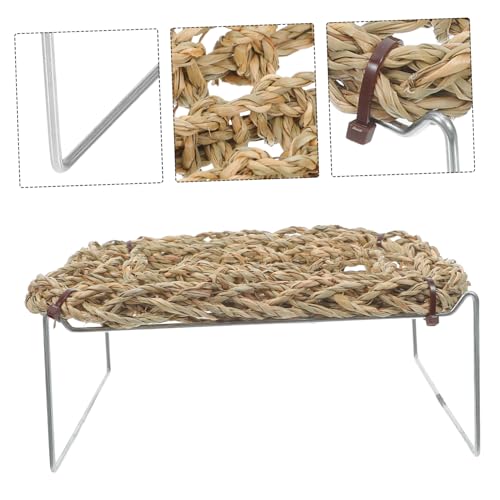 HOMSFOU Bearded Dragon Hammock and Reptile Bed Rest with Natural Seagrass Mattress, Rectangle Basking Platform with Metal Legs, Climbing Habitat Accessory for Lizards, Frogs, and Small