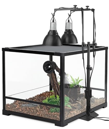 Dual Reptile Heat Lamp Stand for Light Fixtures - Adjustable Height 14.4"-36.2" Metal Holder - Floor Light Stand for Terrarium & Tank