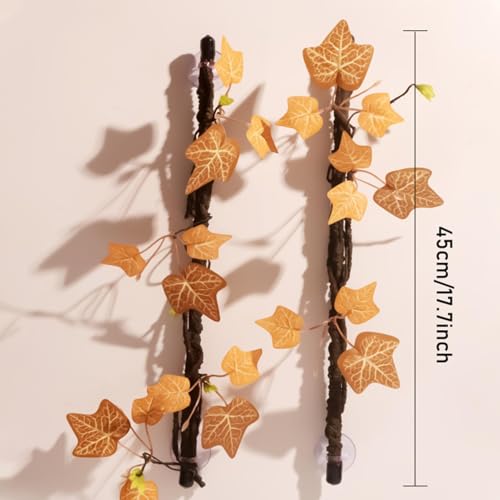 Reptile Tank Branch - 2 Piece Bendable Climbing Vine with Leaves, Suction Cup Artificial Plant Decor, Habitat Accessory | Indoor Reptile Use for Gecko Snake Lizard Frog Bearded Dragon Home
