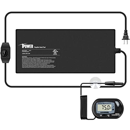 iPower 8 by 18-Inch Reptile Heat Mat with Temperature Adjustable Controller Knob, LCD Digital Aquarium Thermometer, Under Tank Warmer Terrarium Heat Pad for Reptiles and Amphibians - size: 8 X 18 Inch, style: Pad with Adjust Knob+ Thermometer