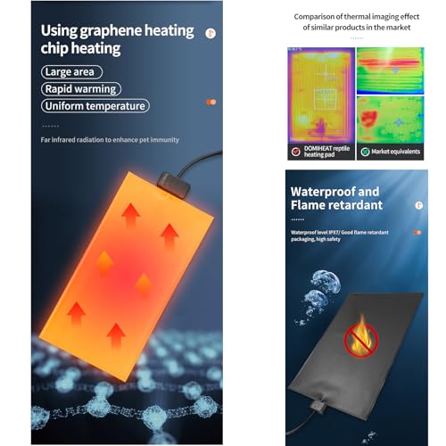 Timeable Temperature-Controlled Reptile Heating Pad, 10-50°C Adjustable, Graphene Chip Rapid Heating, IPX7 Waterproof, Multiple Sizes for Turtles Lizards Frogs，12x28cm/4.7x11.0in (8.5W) - size: 12x28cm/4.7x11.0in (8.5W)