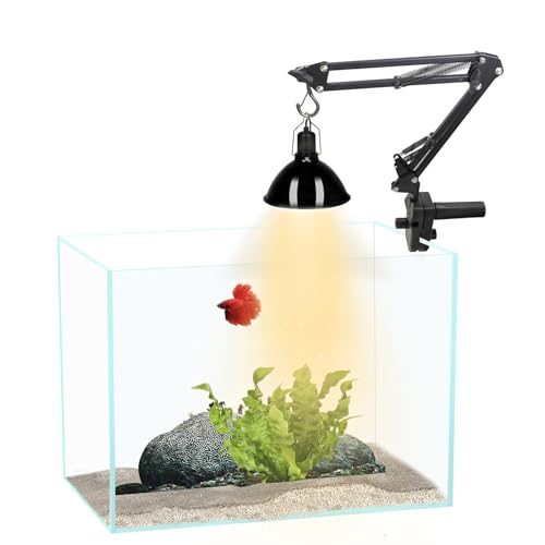 Reptile Clip Heat Lamp Stand, Adjustable Heating Light Holder with 360°Swing Arm, Suitable for Fish Tank, Terrarium Dome Bearded Enclosure, Turtles (Black)