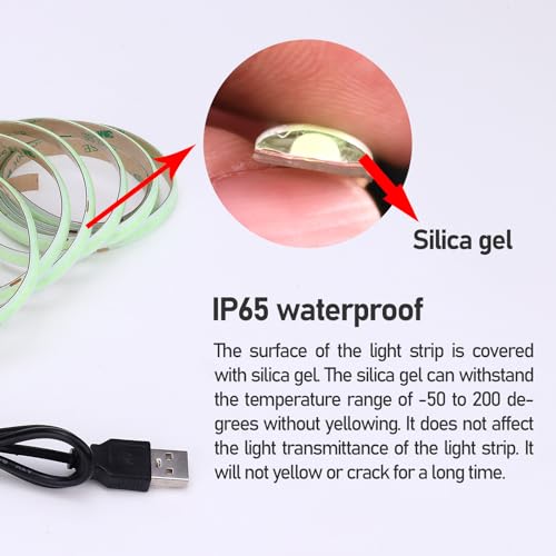 DC 5V USB COB Ice Blue LED Strip Light Dimmable USB Powered 6.6ft/2M IP65 Waterproof 640LEDs with Dimmer High Brightness Flexible LED Tape Lights - color: Ice Blue
