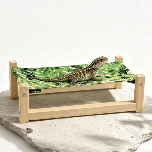 Bearded Dragon Bed, Wooden Reptile Hammock, Hanging Sleeping Lounger, Safe Natural Wood Resting Place for Lizard, Leopard Gecko, Snake, and Other Small Animals(Green, Medium) - color: GREEN, size: Medium
