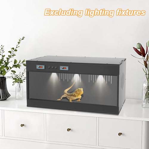 PVC Reptile Tank Enclosure, 31.5*15.75*15.75in Wooden Reptile Terrarium Front Opening Reptile Terrarium w/Glass Sliding Door & Intelligent Thermostat for Ball Python Snake Gecko Bearded (Black, Clear) - color: Black, Clear