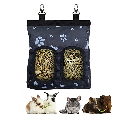 Guinea Pig Hay Feeder, Hanging Rabbit Hay Feeder Bag for Guinea Pigs Bunnies Chinchillas. M, Black Paws - color: Blackpaws