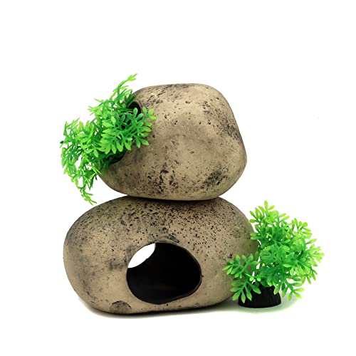 ALEGI Stackable Aquarium Ceramic Decorations Rock Caves,Betta Fish Tank Decor Accessories,Hideaway for Shrimp Cichlid Hiding Breeding Spawning (Set of 2)
