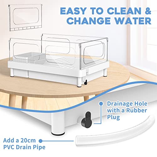 MoonOrange Small Turtle Tank, Acrylic Turtle Terrarium with Basking Platform, Bottom Drainage, Multi-Function Areas for Turtles, Crabs, Crayfish, Small Reptiles (White Tank) - color: White Tank