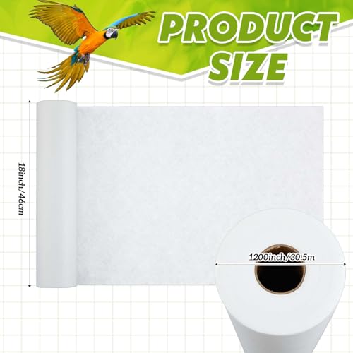 Drydiet 100 ft x 18 Inch Bird Cage Liner Disposable Parakeet Cage Liners Precut Absorbent Bird Paper Accessories for Pet Animal Parrot (White) - size: 100 ft x 18 Inch