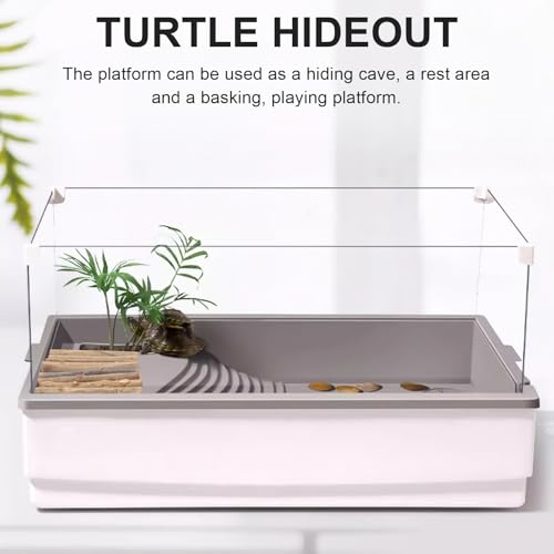 FRCOLOR Wooden Turtle Hideout and Reptile Cave with Stick DIY Terrarium Shelter for Pet Reptiles Climbing Platform Ornament
