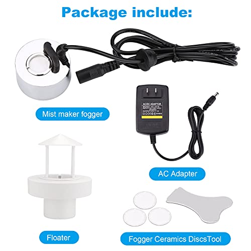 FITNATE 350ml/H Mist Maker, Stainless Steel Mist Maker Fogger for Water Fountain Pond Rockery, with Removable Splash Guard, Atomized Disc and Changing Tools