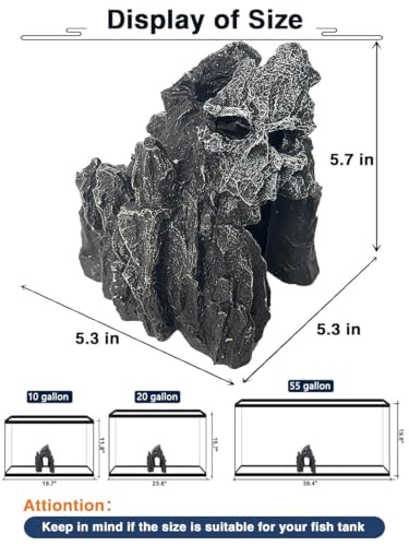 Aquarium Mountain View Stone Ornament - Aquarium Skull Rock Decor Cave for Fish Tank,Aquarium Decorations Small,Small Aquarium Decoration for Fish Tank - 5.7 Inches High