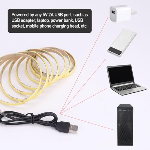 DC 5V USB COB LED Strip Light Natural White 4000K Dimmable IP65 Waterproof CRI 93+ USB Powered 6.6ft/2M 640LEDs with Dimmer High Brightness Flexible LED Tape Lights - color: Natural White