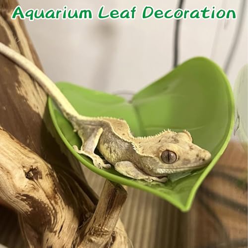 BNOSDM Crested Gecko Tank Accessories 3 Pcs Plastic Leaf Decorations with Suction Cup Gecko Climbing Toy Frog Habitat Platform Reptile Terrarium Decoration for Tree Frog Resting Spot