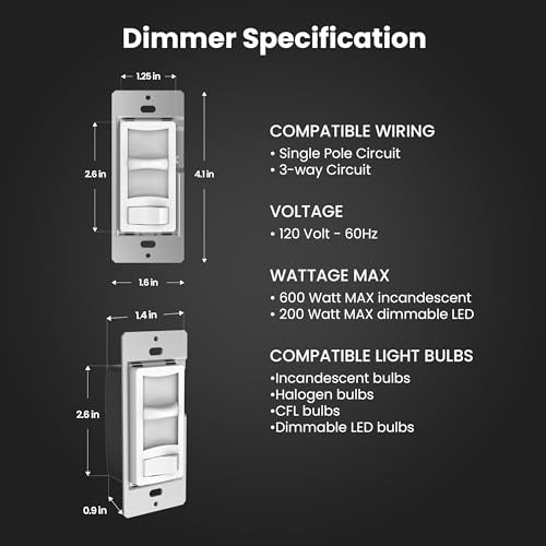Feit Electric LED Slide Dimmer Switch, Single-Pole or 3-Way Wall Light Dimmer for Dimmable LED & CFL Bulbs, Includes Wall Plate and Wire Nut Installation, DIM/Slide/2, 2 Pack - style: SLIDE DIMMER