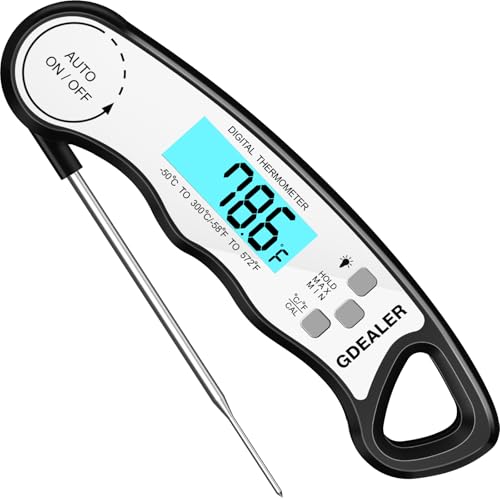GDEALER Meat Thermometer Digital Instant Read Thermometer Ultra-Fast Cooking Food Thermometer with 4.6” Folding Probe Calibration Function for Kitchen Milk Candy, BBQ Grill, Smokers (Black) - color: D-Black