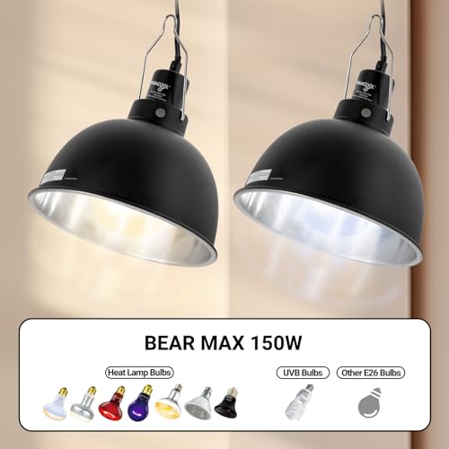 WACOOL TERRA Reptile Light Fixture 2 Pack, 8.5 in Deep Dome Reptile Heat Lamp Fixture, Optical Reflection Terrarium Light Fixture for Reptile UVB UVA Heat Basking Bulbs, Separate Switch & Hook - style: 8.5 inch-2pack