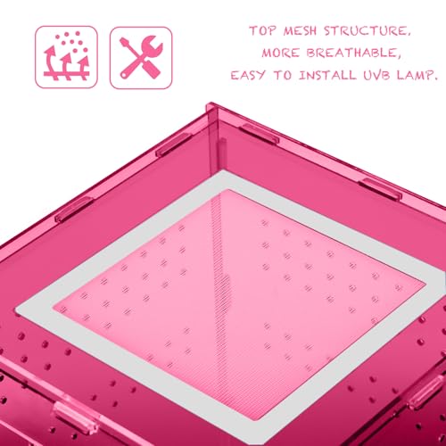8x8x12 Terrarium Acrylic Reptile Enclosure – Cyberpunk Pink Reptile Tank with Tropical Rainforest-Inspired Design for Crested Geckos & Small Pets - color: Pink
