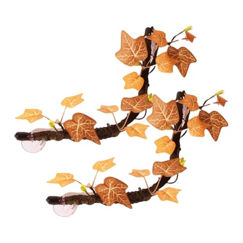 Reptile Tank Branch - 2 Piece Bendable Climbing Vine with Leaves, Suction Cup Artificial Plant Decor, Habitat Accessory | Indoor Reptile Use for Gecko Snake Lizard Frog Bearded Dragon Home