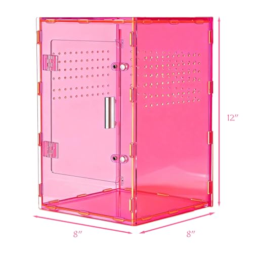 8x8x12 Terrarium Acrylic Reptile Enclosure – Cyberpunk Pink Reptile Tank with Tropical Rainforest-Inspired Design for Crested Geckos & Small Pets - color: Pink