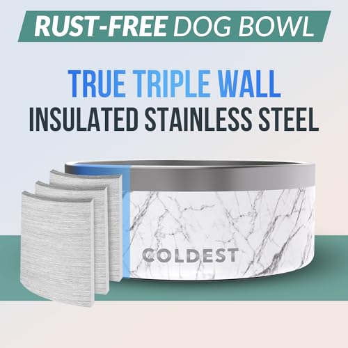 Coldest Dog Bowl - Anti Rust Metal, Non Slip, 3 Layers Insulated Stainless Steel Dog Bowls - Spill Proof & Heavy Duty - Water Bowl for Dogs, Cats & Pets, Dish Washer Safe (100 oz, Carrara Marble) - color: Carrara Marble, size: 100 oz