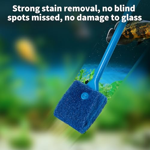 SLSON Aquarium Algae Scraper Double Sided Sponge Brush Cleaner Long Handle Fish Tank Scrubber for Glass Aquariums and Home Kitchen,15.4 inches (1)