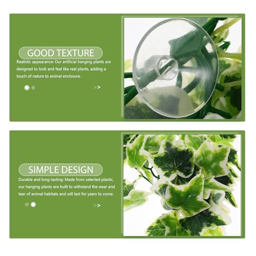 DOITOOL Artificial Reptile Plants Hanging Vine with Suction Cup, Lifelike Amphibious Habitat Decor for Turtle and Reptile Terrariums, Simulated Climbing Leaf Pendant for Aquarium