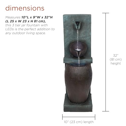 Alpine Corporation TZL388 32" 3 Tier Jar Fountain with LED Lights, Elegant Outdoor Water Feature for Garden, Patio, Backyard, Home Décor, Ceramic Water Fountain & Landscape Decorations, Gray - style: 32"H - Gray 3-Tier Jar Fountain w/ LEDs