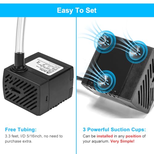 DaToo 95GPH 5W Small Submersible Water Pump Mini Fountain Pump Ultra Quiet For Aquarium Fish Tank Pond Statuary Hydroponics - size: 5W 95GPH (With 3.3ft Free Tubing)