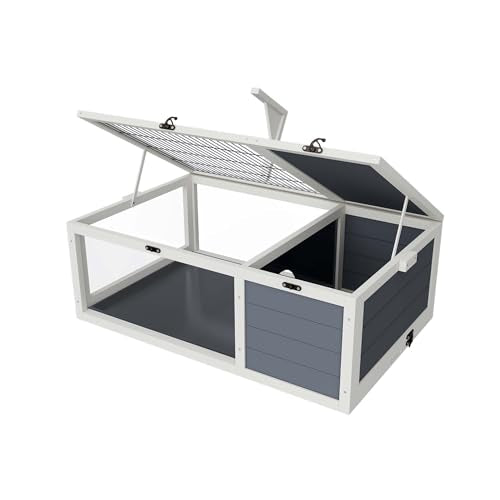 Tortoise Habitat, Tortoise House, Tortoise Enclosure with Adjustable Lamp Holder, Lockable Top, Pull-Out Waterproof Trays, Small Animals & Reptile, Wooden, Indoor & Outdoor