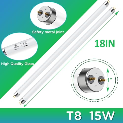 T8 UVB Reptile Light 15W 5.0-2 Pack,UVA UVB Light Bulb for Reptiles,Reptile UVB Lamp Tube for Bearded Dragon - size: 18inch-5.0