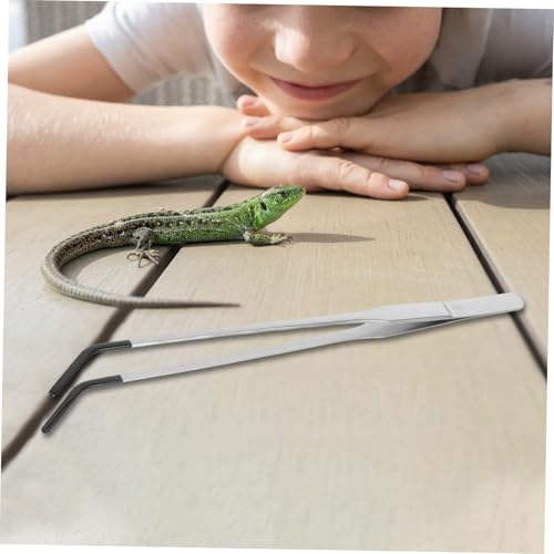 Veemoon 2Pcs Stainless Steel Reptile Feeding Tongs with Rubber Tips Curved Tweezers for Snake Turtle Lizard Durable Feeding Accessories for Convenient Use