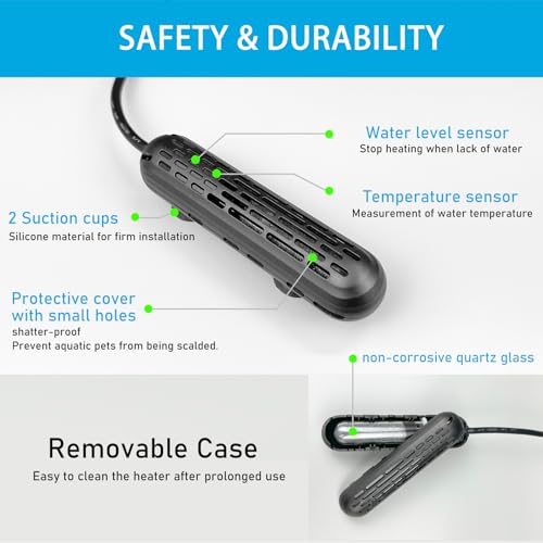YukiHalu Aquarium Heater 25/50/100/150W with Protective Cover, Mini Fish Tank Heater with External Controller, Temperature Adjustable, Digital Display, Used for 5/10/20/30 Gallons (150W-30Gallon) - size: 150W-30Gallon