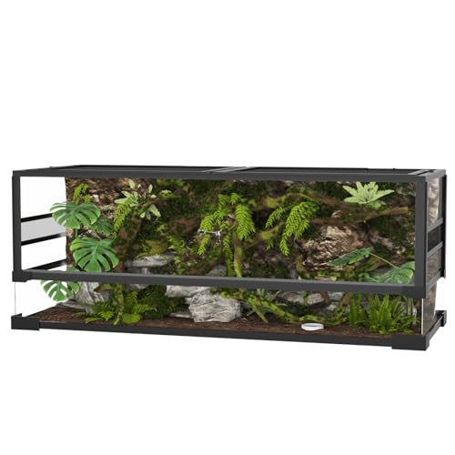 GarveeHome 67 Gallon Reptile Glass Terrarium, 48 in x 18 in x 18 in with Top & Side Screen Ventilation Reptile Terrarium, Toughened Glass Reptile Tank, Sliding Door & Anti Escape for Lizard Snake - size: 67 Gallon-H