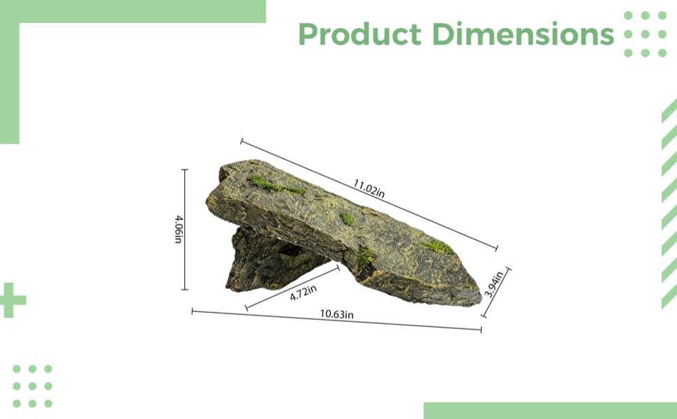 Resin Hideout Cave, 10.6 in / 27 cm Reptiles Basking Platform, Aquarium Decor Rock, Smooth Resin Habitat with Gentle Slope, Flat Top, Natural Slate Look for Small Reptiles