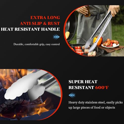 Grill Tongs - 17 Inch Extra Long BBQ Tongs, Heat Resistant Stainless Steel Kitchen Tong, Heavy Duty Metal Locking Tong for Cooking, Grilling, BBQ/Barbecue, Food (All Metal - 17") - color: All Metal - 17"