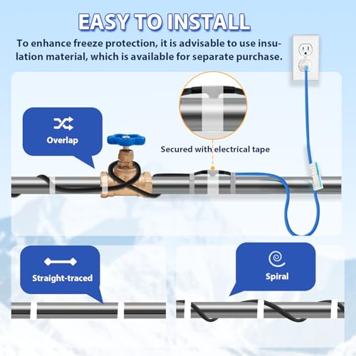 Pipe Heating Cable Self-Regulating Heat Tape for Water Pipes,Pipe Heater for Pipe Freeze Protection Energy-Saving Heat Trace Keeps Water Flowing at -40℉ 120V 120FT - style: 120-feet
