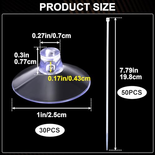 ANCIRS 30pcs 25mm Suction Cups with 50pcs Transparent Zip Ties, Aquarium Suction Cups for Fish Tank Plant Holder Decoration, Rubber Sucker Pad Without Hooks for Home & Kitchen Hanging Organization - size: 25 mm
