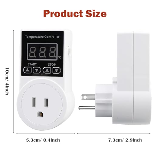 Digital Thermostat Plug Socket, Only Celsius Display LCD Screen Temperature Controller with Waterproof Sensor Probe, Heating Cooling Temperature Switch Outlet for Reptile Greenhouse Terrarium