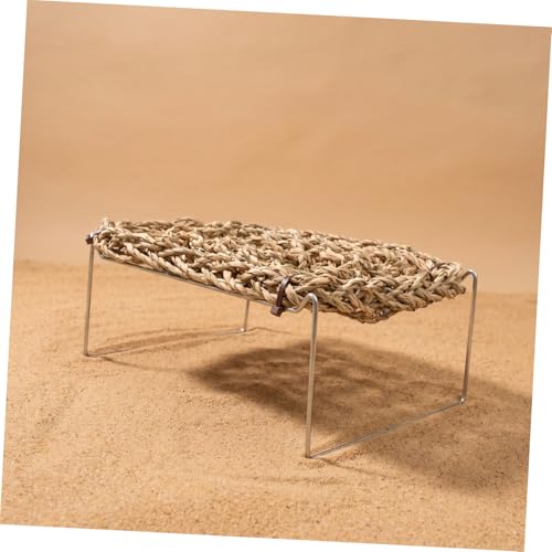 HOMSFOU Bearded Dragon Hammock and Reptile Bed Rest with Natural Seagrass Mattress, Rectangle Basking Platform with Metal Legs, Climbing Habitat Accessory for Lizards, Frogs, and Small