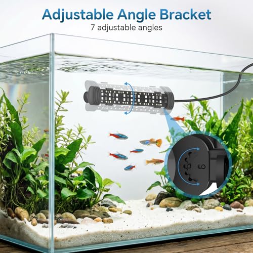 AQQA Submersible LED Aquarium Light, 24/7 Mode Full Spectrum Fish Tank Light, 4 Rows Beads with 9 Colors Choice, IP68 Waterproof Aquarium Plant Light, Adjustable Brightness Timer, 7 Adjustable Angle - size: 8.27In ( For 9.84''-16.93'' Length Fish Tank)