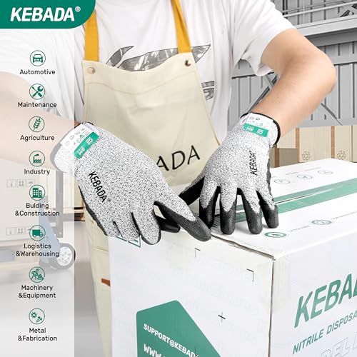 Kebada Cut Resistant Gloves, ANSI A2 Cutting Glove, PU Coated, Touchscreen, Multi-Purpose Model C2, 6 Pairs, Medium - color: Grey(6 Pairs), size: 8/Medium