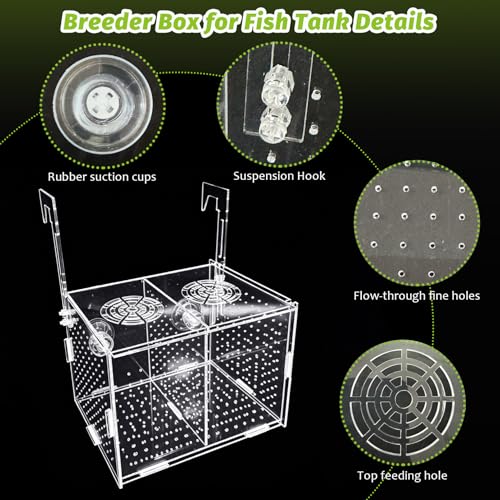 Hamiledyi Acrylic Breeding Isolation Box - Transparent Aquarium Hatchery for Guppy/Shrimp/Small Fish, Safe Nursery Tank with Air Tube & Suction Cups(7.8" × 3.9" × 3.9") - size: M(7.8" 3.9" 3.9")