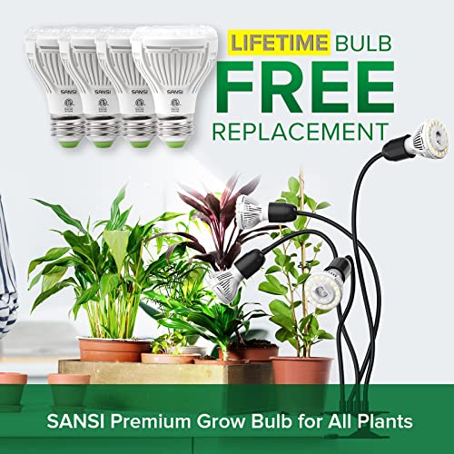 SANSI LED Grow Lights for Indoor Plants, 600W Full Spectrum Gooseneck Clamp Grow Lamp, 40W Power Plant Light with High PPFD for Seeding, Lifetime Free Bulb Replacement Plant Lights for Indoor, 4 Head - size: 4 Head 1 Pack