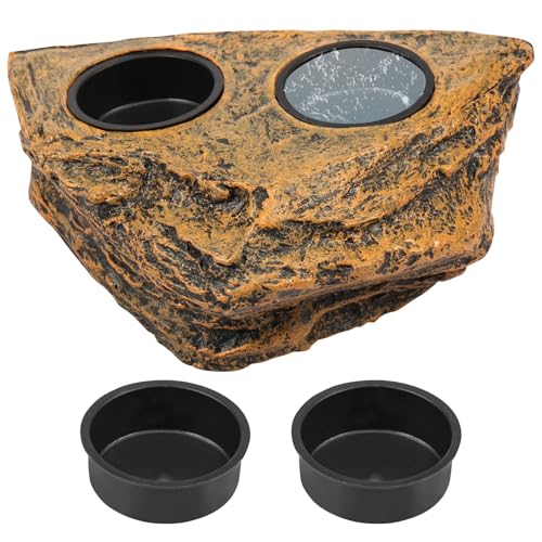 Reptile Magnetic Feeder Ledge, Plastic Reptile Food Water Dish with Bowl Feeding Cups, Double Bowl Gecko Feeder Ledge, Easy Install Reptile Feeding Bowl Lizard Feeding Ledge for Lizard Crested Gecko