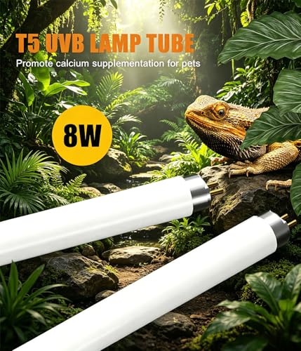 2 Pack 8 Watt 5.0 UVB T5 Reptile Light Tube 12 Inch Dual Pack UVA UVB Fluorescent Basking Lamp for Chameleon Reptile Pet Daily Lighting - size: 5.0 UVB 2-Pack